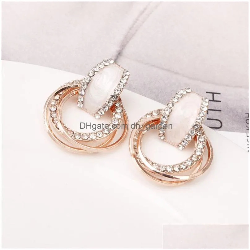 Hoop & Huggie Arrival Geometric Rhinestone Mtilayer Round Stud Earring For Women Trendy Fashion Hoop Drop Jewelry Gift Drop Delivery Dh1Vo