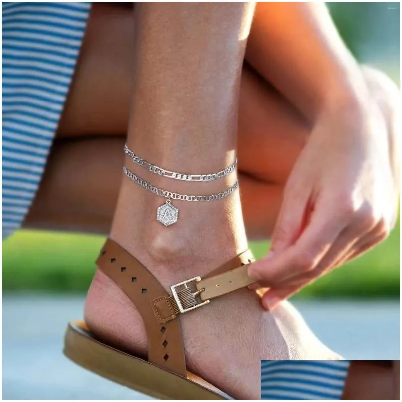 anklets layered initial ankle bracelets name anklet with initials cuban letter chain cute mariner link foot jewelry
