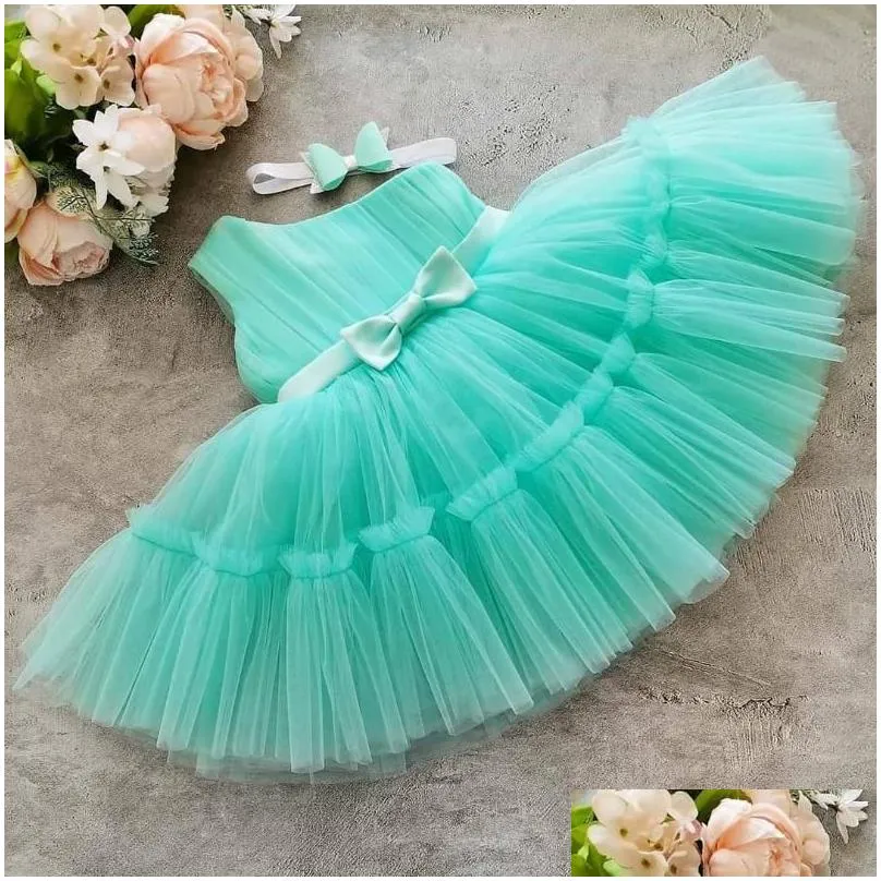 girl`s dresses baby girls dress summer cute bownot princess birthday party 1 year tutu gown toddler infant christening clothing