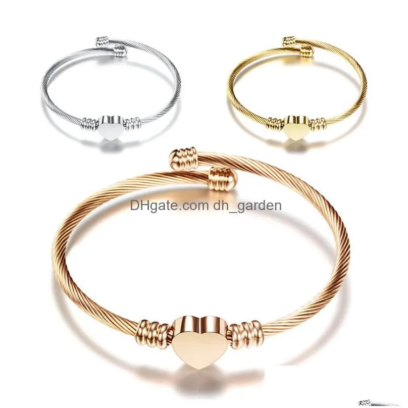 Bangle New Heart Adjustable Gold Sier Rose Bracelet High Polishing Stainless Steel Screw Charm Bracelets For Drop Delivery Dhgarden Dhecf