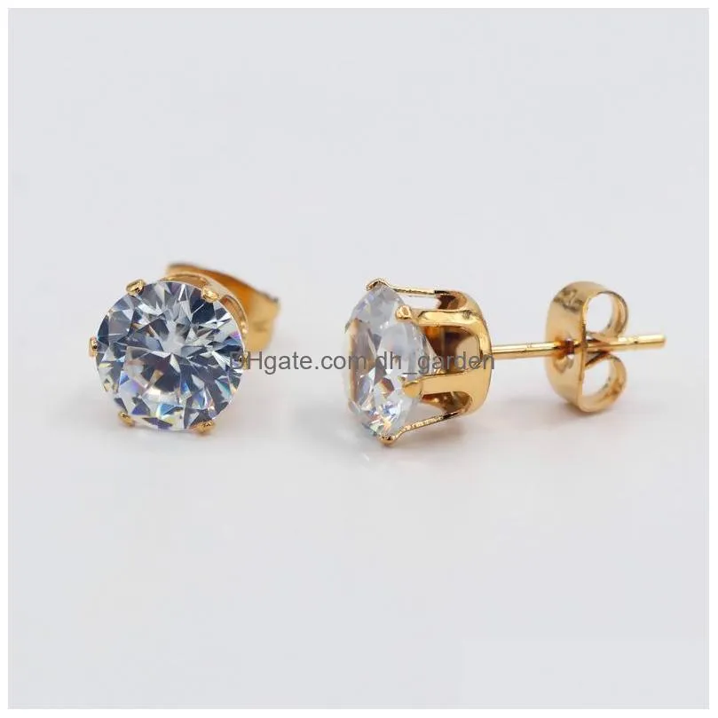 Stud New Fashion Stainless Steel Zircon Stone Stud Earring Flowers Shape Micro-Inlaid Rhinestone Piercing Earrings For Wome Dhgarden Dhzws