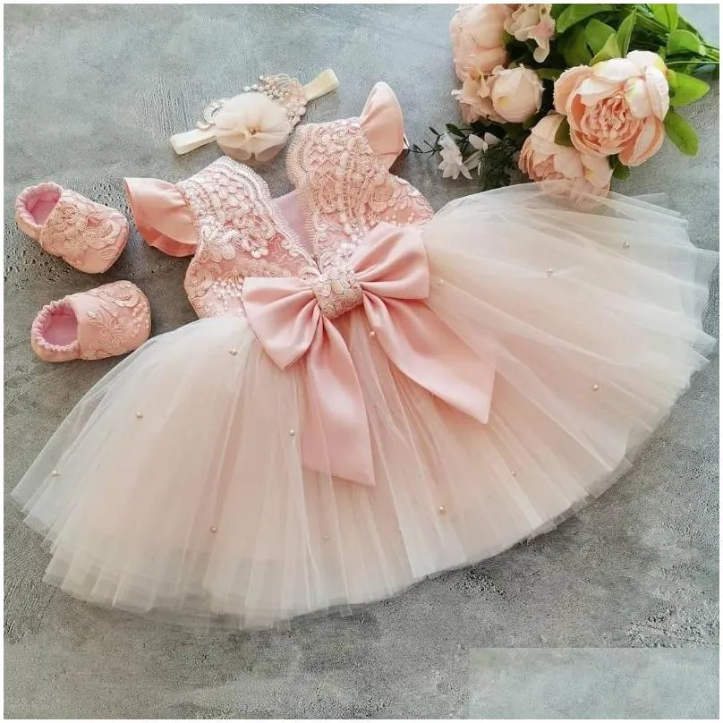 girl`s dresses baby girls dress summer cute bownot princess birthday party 1 year tutu gown toddler infant christening clothing