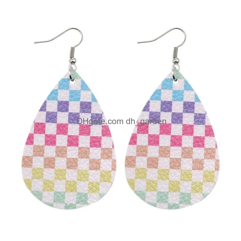 Dangle & Chandelier Fashion Rainbow Leather Earrings For Women Boho Geometry Plaid Heart Pattern Water Drop Star Lattice Te Dhgarden Dhlnr