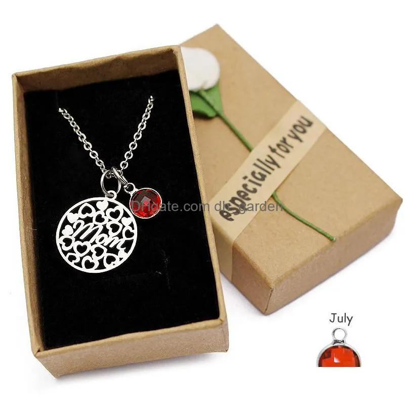 Pendant Necklaces Selling Stainless Steel Faith Dream Inspirational Birthstone Pendant Necklace For Women Glass Stone Fashion Birthday Dh7Xk