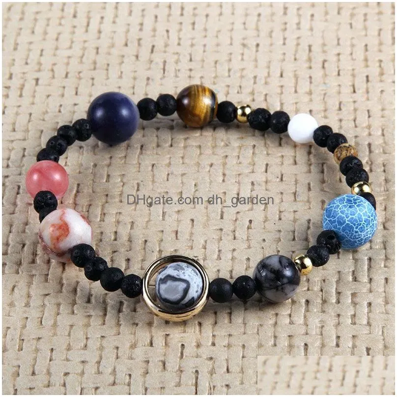 Beaded New Arrival Adjustable Universe Galaxy The Nine Planets Star Natural Stone Bead Bracelets Solar System Elastic Bracelet For Wo Dh62P