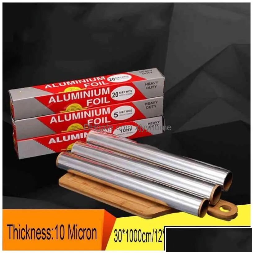 Other Bakeware 30X1000Cm/12X394Inch Aluminum Foil Roll Bbq Baking Tools 10 Micron Thick 32 Square Feet Tin Foils Rolls Grilling Roas Dhcyv