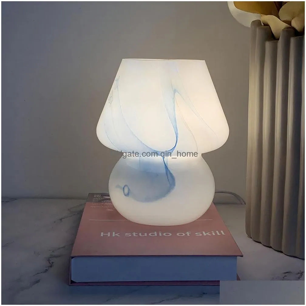 decorative objects figurines lamps bedside table bedroom glass mushroom lamp led room decoration aesthetic night vintage decor indoor lighting lights