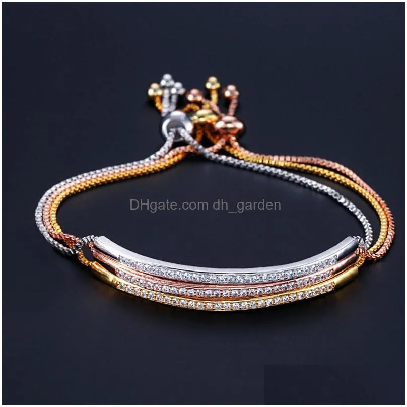 Bangle Fashion Copper Inlay Zircon Women Bangle Bracelet Rose Gold Sier Color Single Row Zrcon Adjustable For Girl Dainty D Dhgarden Dhjtd