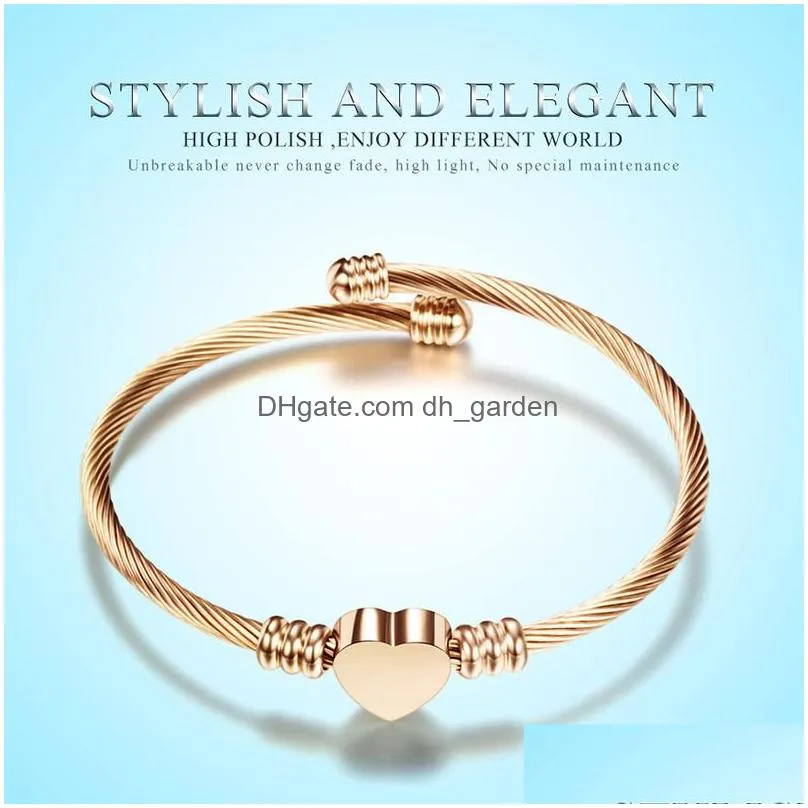 Bangle New Heart Adjustable Gold Sier Rose Bracelet High Polishing Stainless Steel Screw Charm Bracelets For Drop Delivery Dhgarden Dhecf