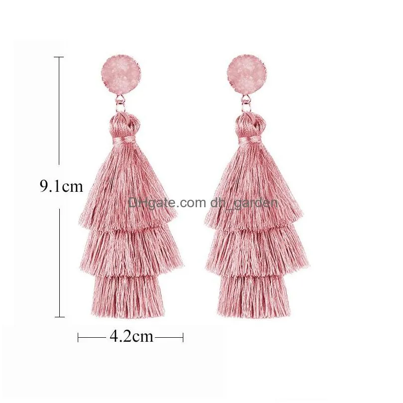 Dangle & Chandelier Colorf Layered Tassel Earrings Bohemiantiered Druzy Stud Dangle Drop Earring For Women Teen Girls Birth Dhgarden Dhuxg