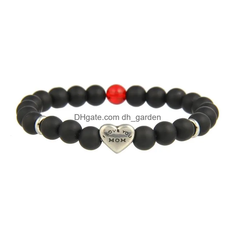 Beaded 8Mm Black Matte Beads Natural Stone Bracelets For Women Designer Jewelry Elasticity Bracelet With Heart-Shape Mom Da Dhgarden Dhfi8