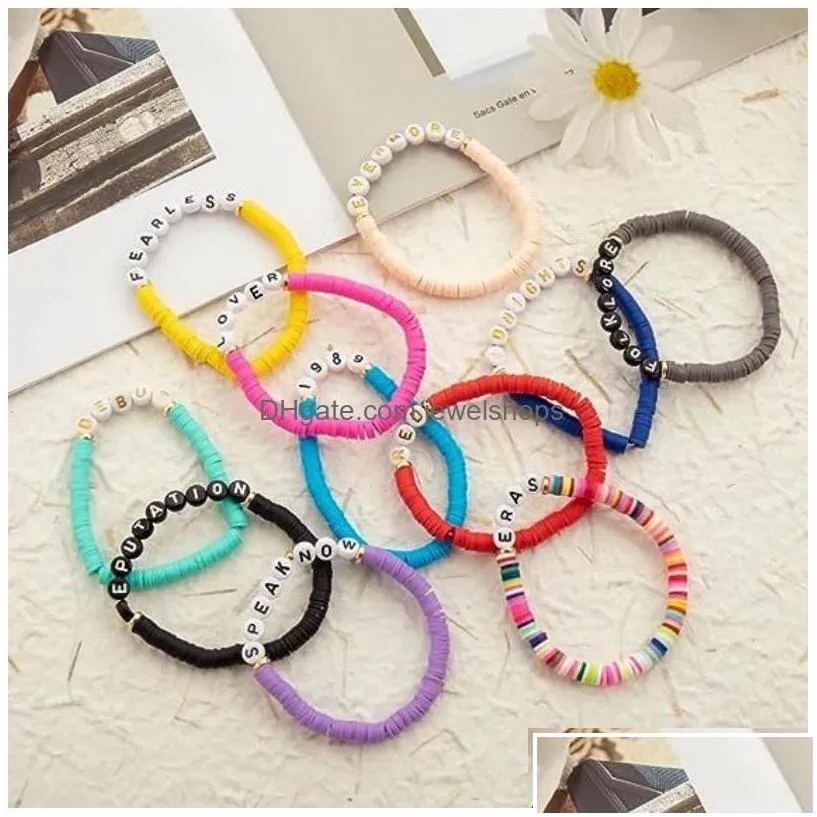 Beaded 11Pcs Taylor Swiftie Friendship Bracelets Set Surfer Heishi Beads Strands Fearless Letter Charm Stackable Soft Clay Boho Wristb