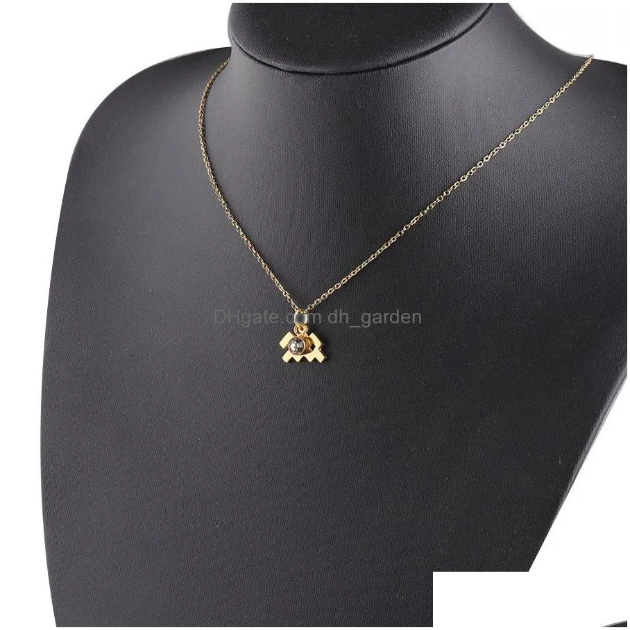 Pendant Necklaces New Arrival Gold Plated Stainless Steel 12 Constellation Pendant Necklace For Women Crystal Birthstone Charm Chain J Dh6Mm