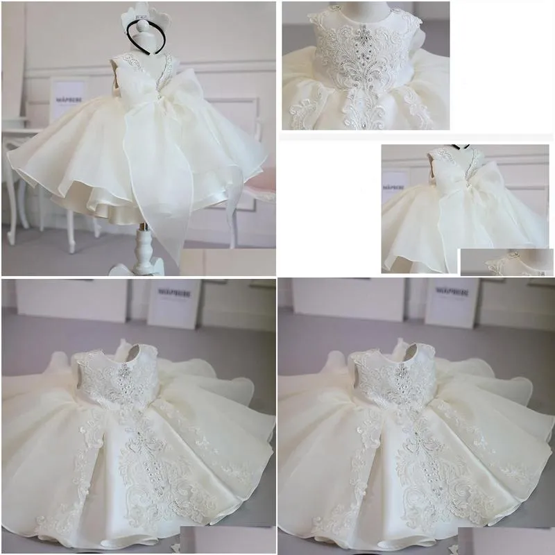 girl`s dresses baptism white ceremony dress girl beading 1st birthday baby elegant princess party christening vestidos