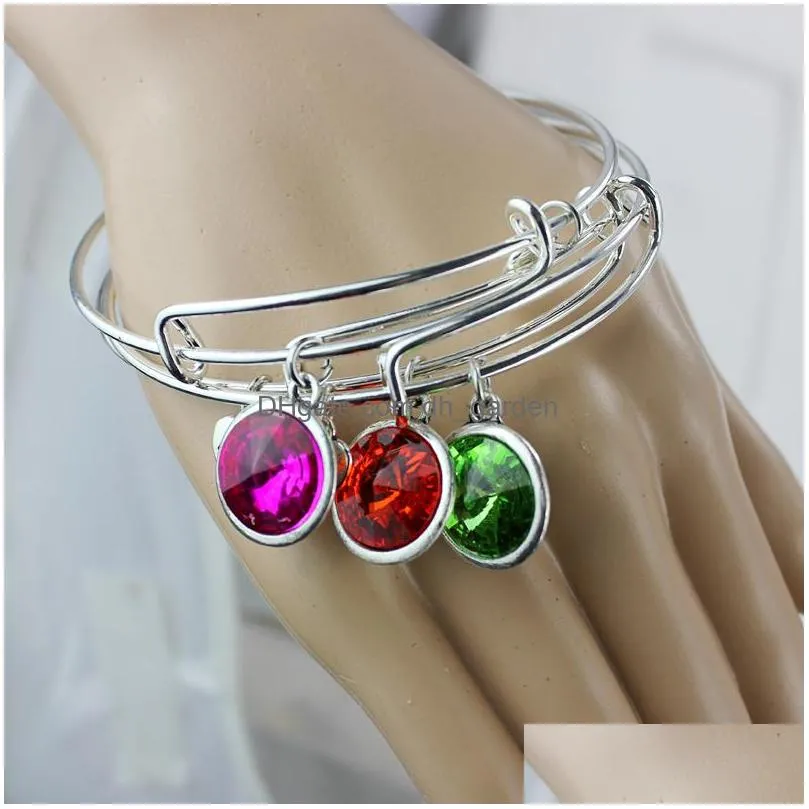 Charm Bracelets Birthstone Sier Color Expandable Wire Bracelet Bangles For Women 12 Colors Diy Bangle Friend Birthday Gifts Dhgarden Dhlby