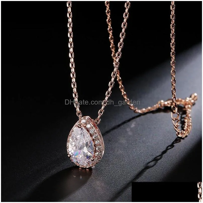 Pendant Necklaces Newest Teardrop 3A Cubic Zirconia Earrings Pendant Necklace Jewelry Set For Women 925 Standard Sterling Si Dhgarden Dhqnu