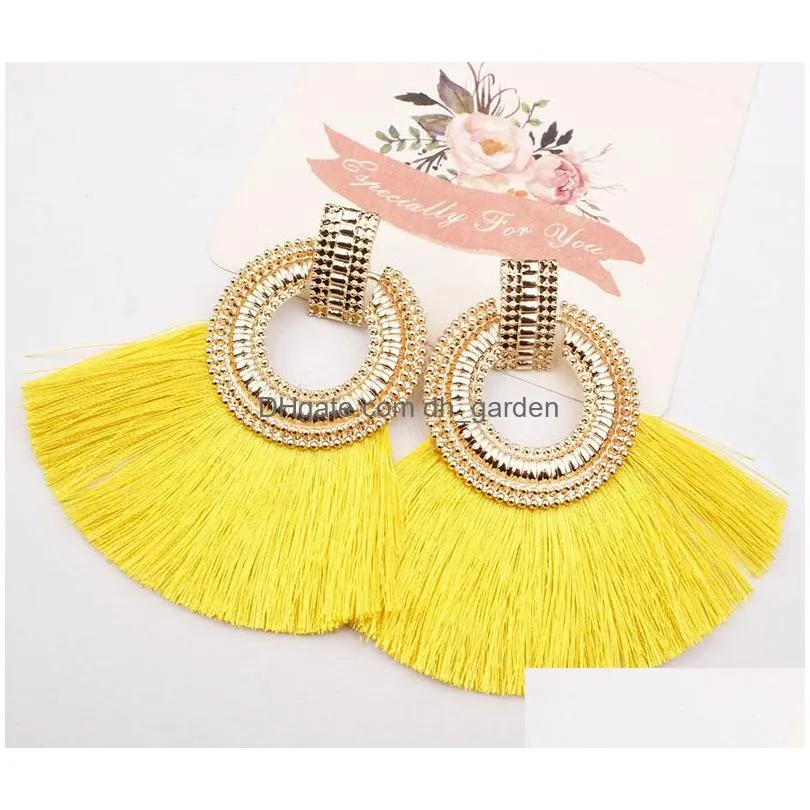 Dangle & Chandelier New Arrival Semi Assel Dangle Earring For Women 12 Color Fan Shaped Bohemian Long Fashion Jewelry Wholesale Drop Dhwdj