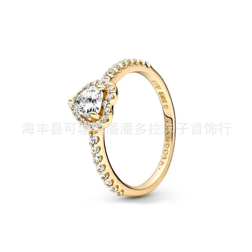 Band Rings 925 Pound Sier New Fashionable Charm Original Ring Red Heart Womens Fl Diamond Rose Gold Gift For Daughters And Drop Deliv Otevc