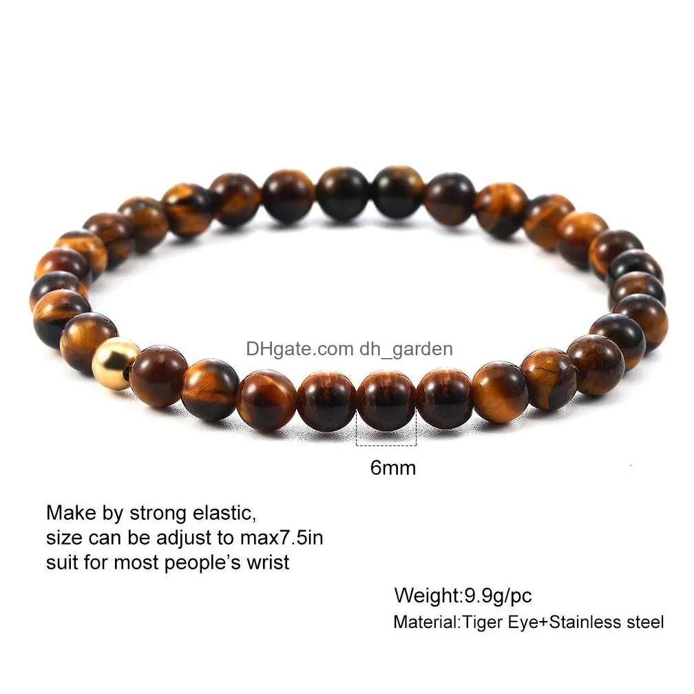 Beaded 6Mm Tiger Eye Agate Amethyst Turquoise Strands Rope Beaded Bracelets For Women Men Healing Handmade Natural Stone El Dhgarden Dhpti