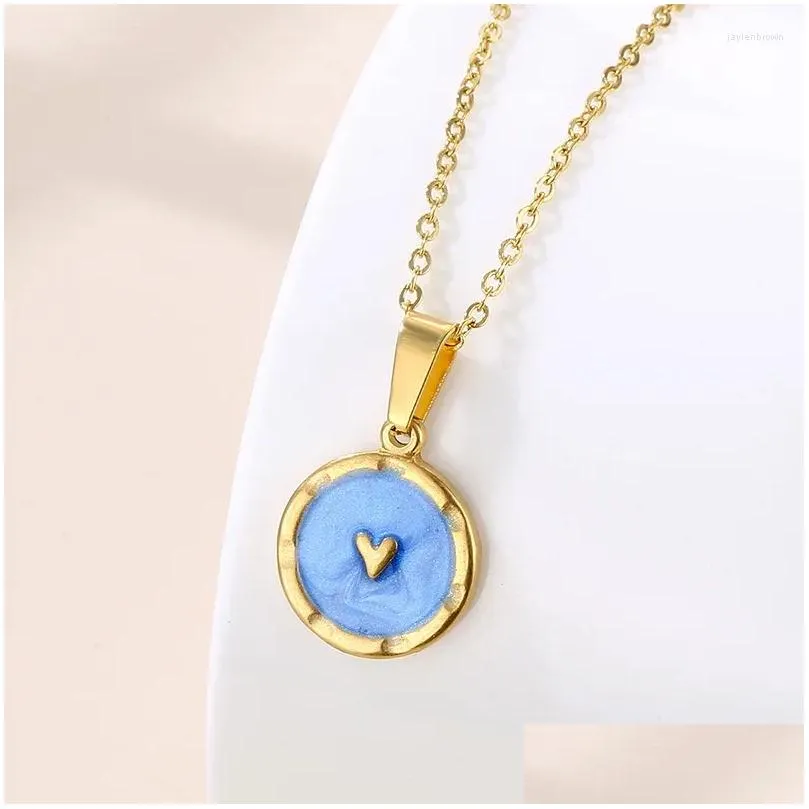 pendant necklaces sweet stainless steel chain classic blue stone necklace for women lady vintage jewelry daily party accessories gifts