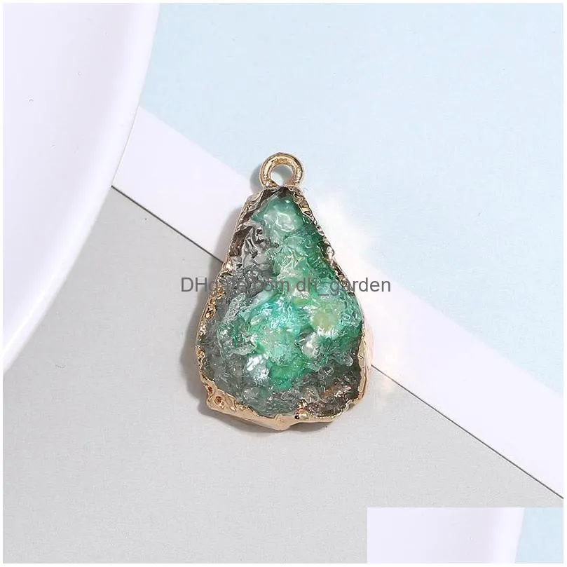 Charms New Resin Druzy Irregar Stone Pendant For Necklaces Bracelet Geometric Natural Charm Gold Women Girls Jewelry Making Dhgarden Dhssv