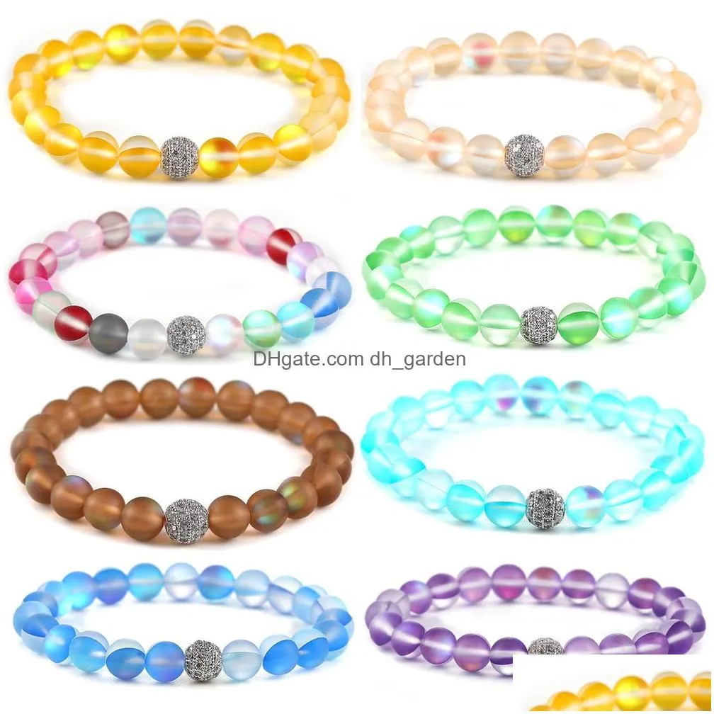 Beaded 2021 Women Men Fashion Natural Flash Stone Beaded Strands Bracelet 8Mm 6Mm Polish Frosted Colorf Crystal Glass Beads Dhgarden Dhisy