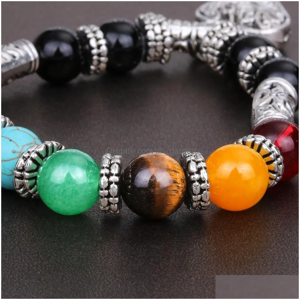 Beaded New Arrival 10Mm Heart Charm Beads Bracelet For Women Men Handmade 7 Chakra Healing Ncing Yoga Bracelets Retro Jewelry Drop De Dhudk