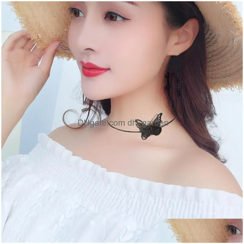 Pendant Necklaces Fashion White/Black Lace Butterfly Choker Necklace For Women Clavicle Chain Korea Style Elegant Jewelry Gi Dhgarden Dhluv