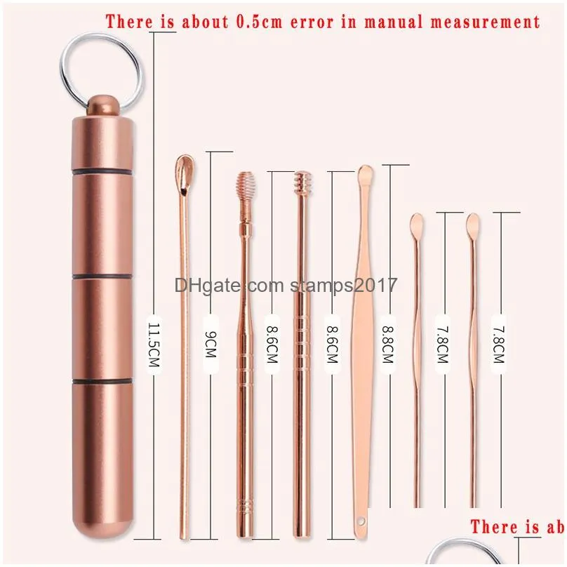 6 pcs/set stainless steel rose gold spiral ear pick spoon wax removal cleaner multifunction portable ears picker care beauty tools