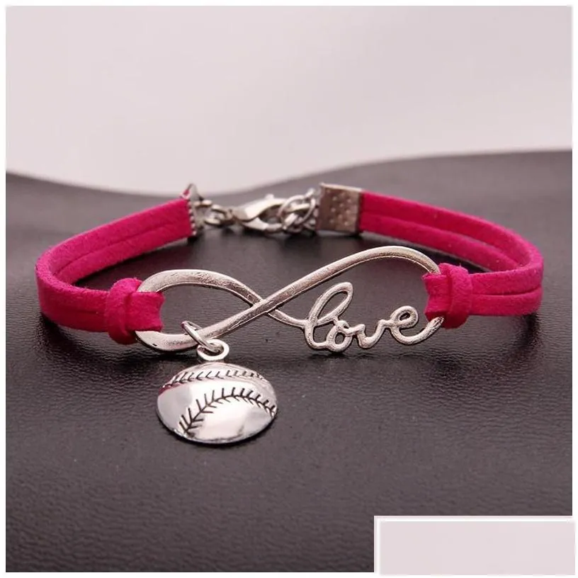 Charm Bracelets American Softball Infinity For Women Men Love Baseball Veet String Rope Wrap Bangle Fashion Sports Jewelry Gift Drop D