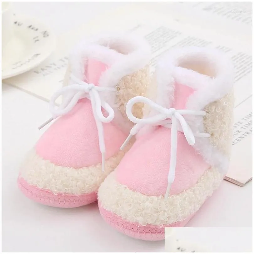 first walkers sceinret baby thickened plush boots infant tie-up non-slip soft sole flat shoes winter warm crib