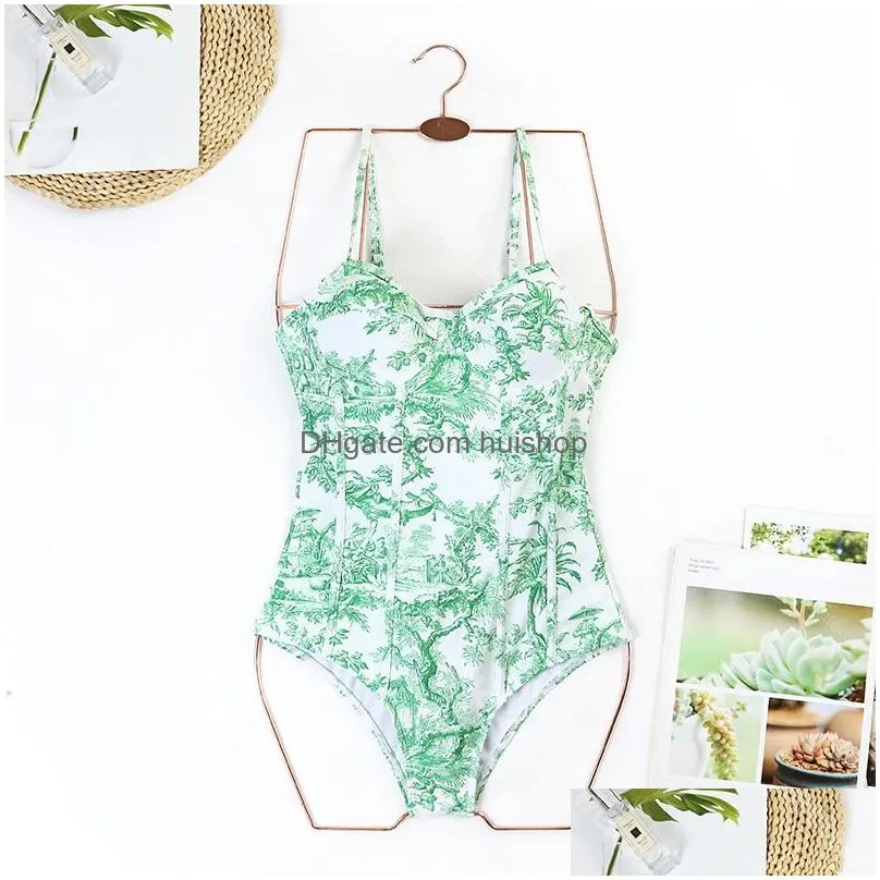 women printed bathing suit vintage padded swimwear ins women dress for travel green swimming suit