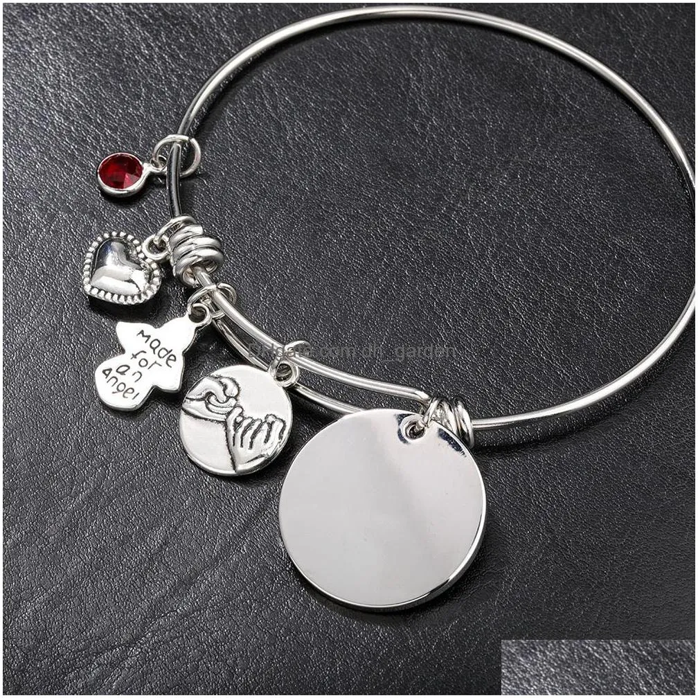Bangle 2021 New Inspirational Birthstone Charm Bracelet Bangle For Women Angle Friendship Expandable Stainless Steel Wire D Dhgarden Dheta