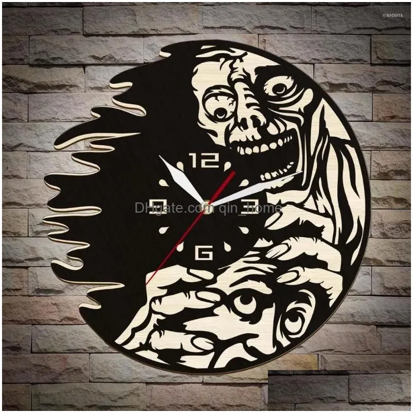 wall clocks hungry zombie laser cut wooden clock horror home decor timepieces halloween monster creep artwork silent sweep watch