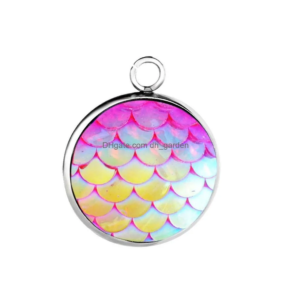 Charms 16Mm Stainless Steel Resin Fish Scales Mermaid Pendants Unique Design Round Charm For Necklace Bracelets Diy Jewelry Making Dro Dhunm