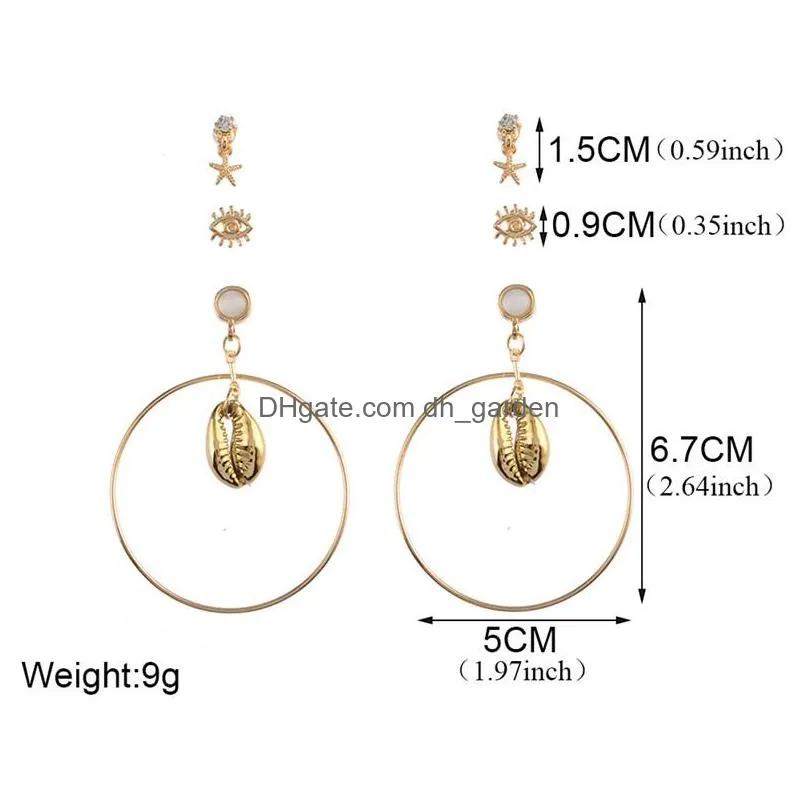 Dangle & Chandelier 3Pcs/Set Shell Starfish Dangle Earring For Women Europe America Exaggerated Gold Plating Alloy Big Hoop Dhgarden Dhqn8