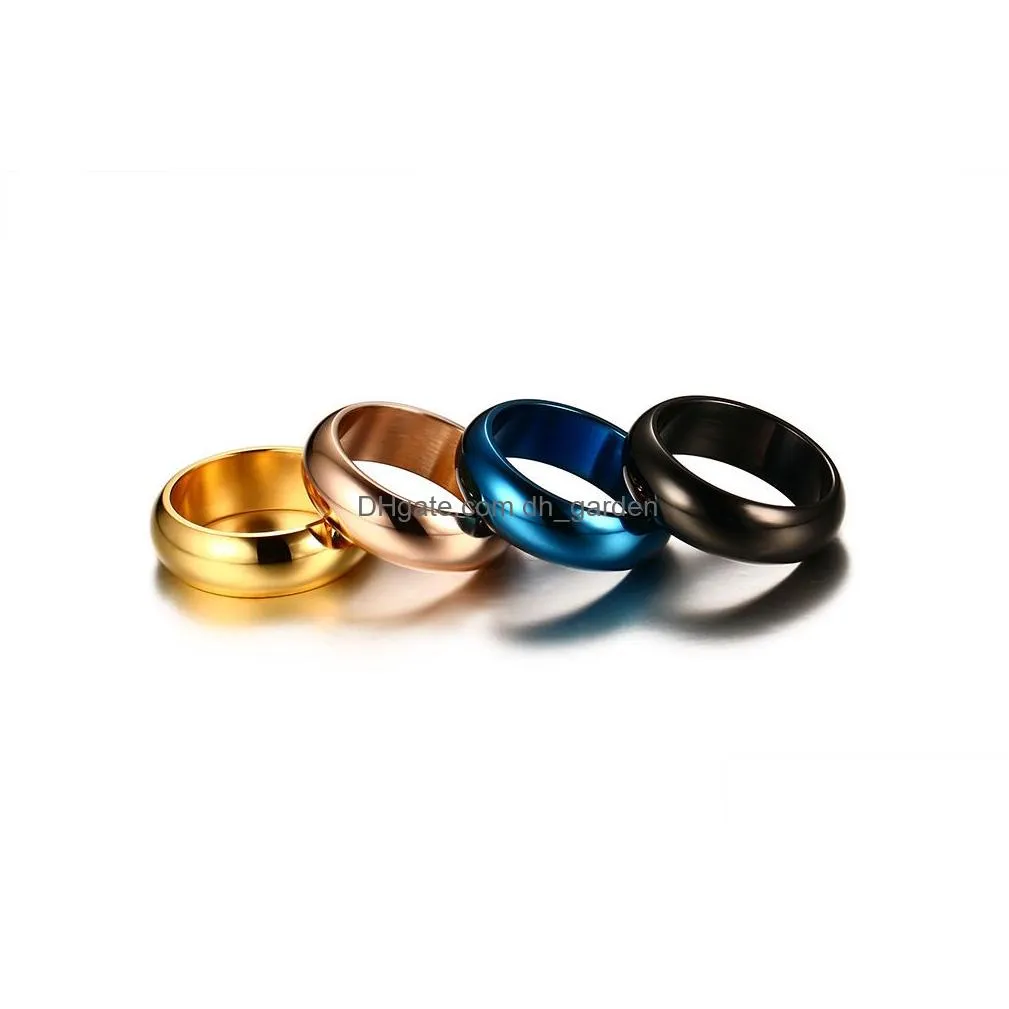 Cluster Rings High Quality 7Mm Titanium Steel Round Finger Rings For Men Women Shinning Gold Sliver Black Rose Blue Simple Wedding Ri Dhdng