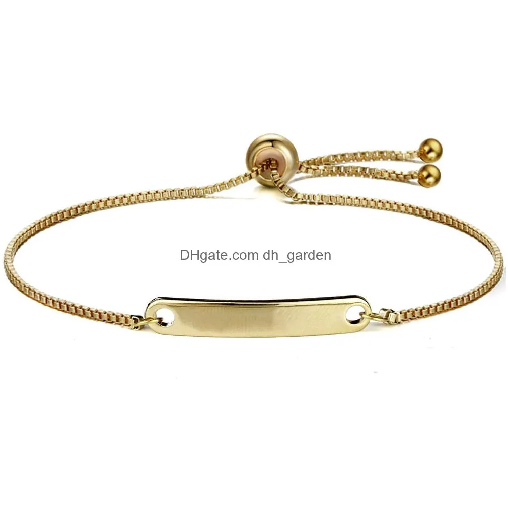 Chain Fashion Stainless Steel Bracelet Gold Can Custom Name Id Initial Charm Bracelets Blank Bar For Women Personalize Jewelry Drop D Dh7Jd