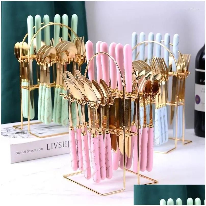 dinnerware sets stainless steel tableware with marbled handle 24 gift boxes western knife fork dessert spoon household items