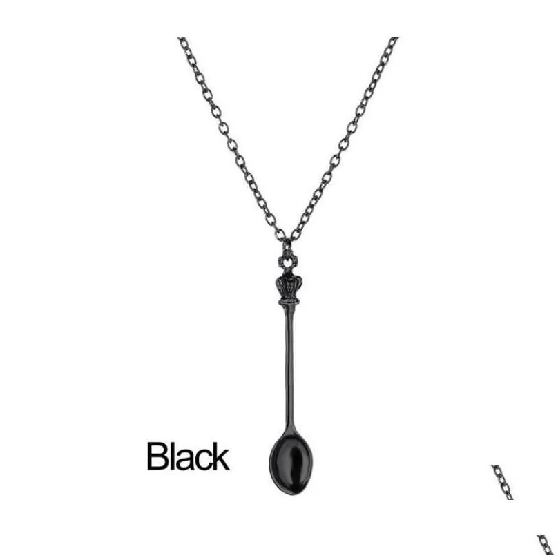 Crown Mini Teapot Necklace Spoon Pendant Necklaces Jewelry Gold Sier Black Colors For Men Women Gift Drop Delivery Otpbc