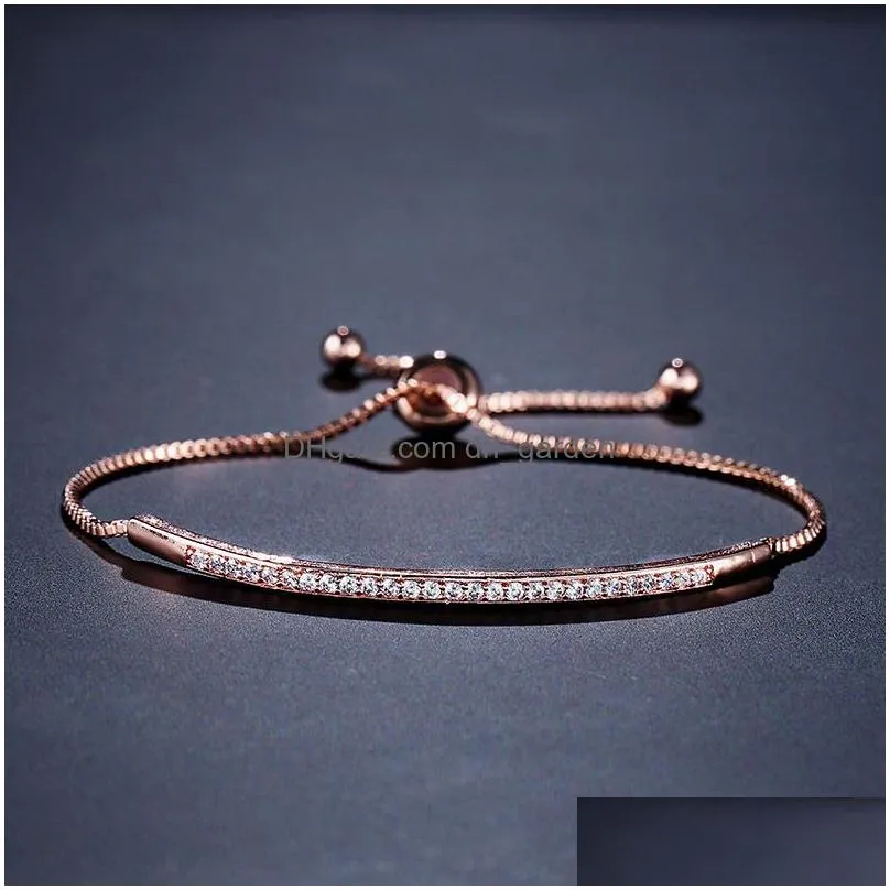 Bangle Fashion Copper Inlay Zircon Women Bangle Bracelet Rose Gold Sier Color Single Row Zrcon Adjustable For Girl Dainty D Dhgarden Dhjtd