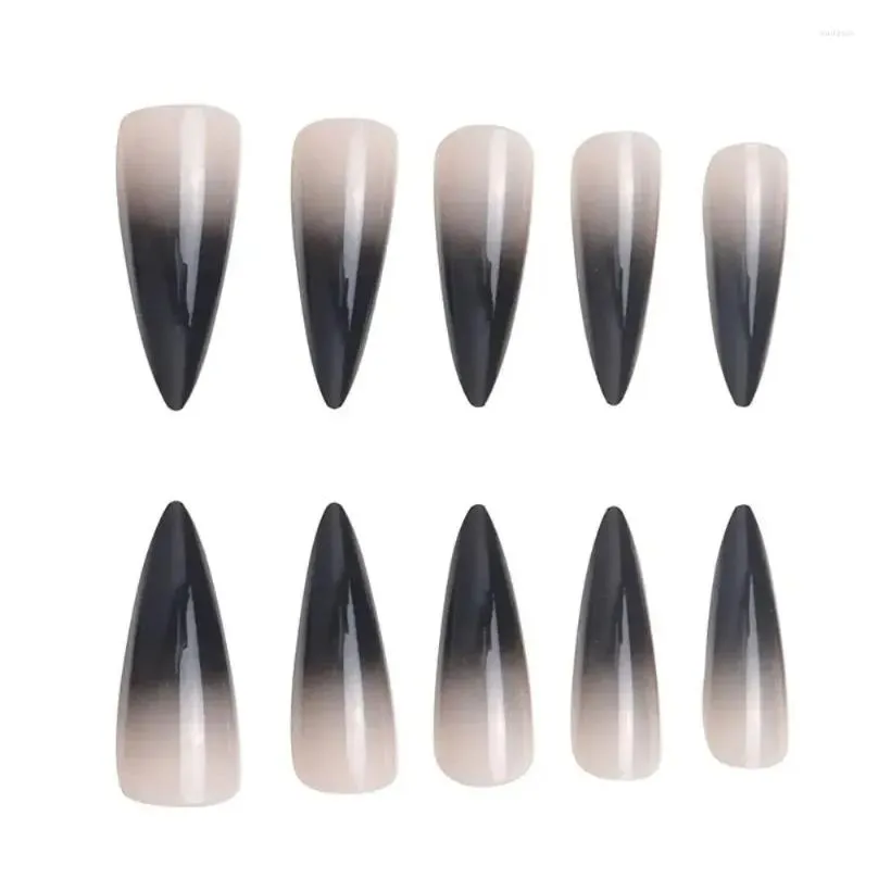 false nails 24 pcs/box long stiletto nail tips gradient black wear full cover manicure patchs press on art girls fingernails