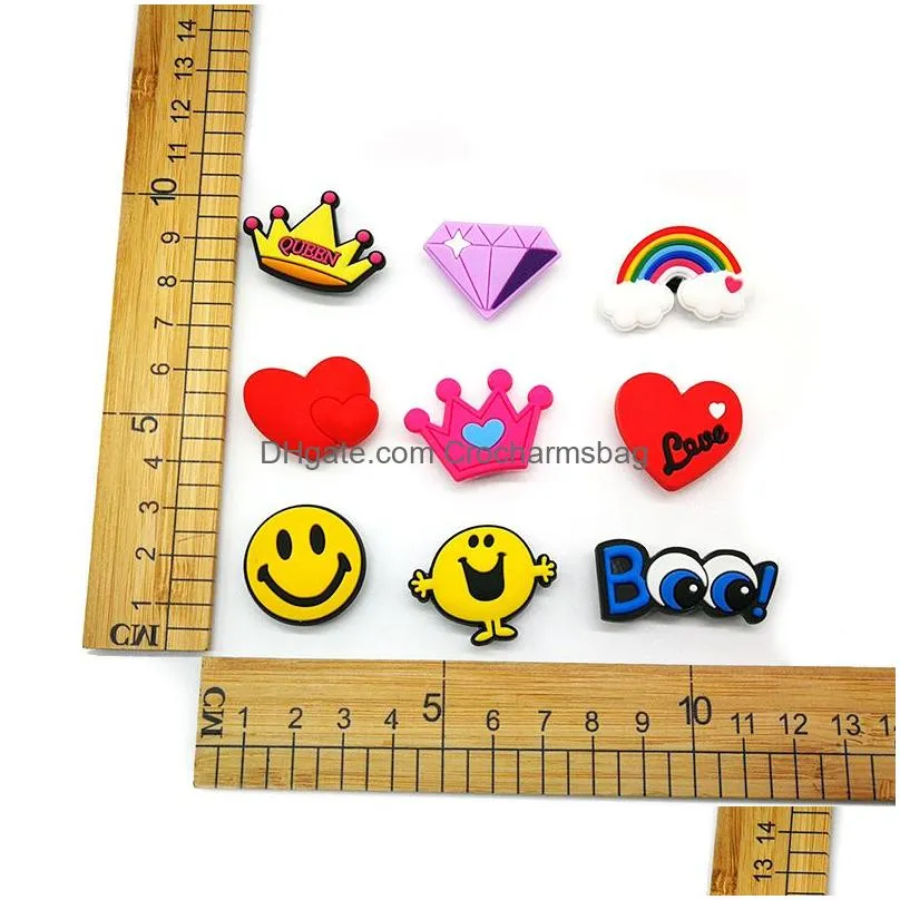 Shoe Parts & Accessories Moq 100Pcs Plastic Buttons Sweet Clog Charms Soft Pvc Heart Ainbow Shoe Charm Accessories Decorations Custom Dhqlv