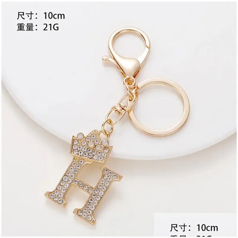 Keychains & Lanyards Keychains Lanyards Luxury Rhinestone Crown 26 Letters Car Keychain Accessories Creative A-Z Initials Gold Keyrin Otzdp