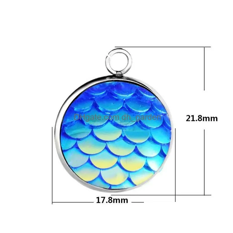 Charms 16Mm Stainless Steel Resin Fish Scales Mermaid Pendants Unique Design Round Charm For Necklace Bracelets Diy Jewelry Making Dro Dhunm