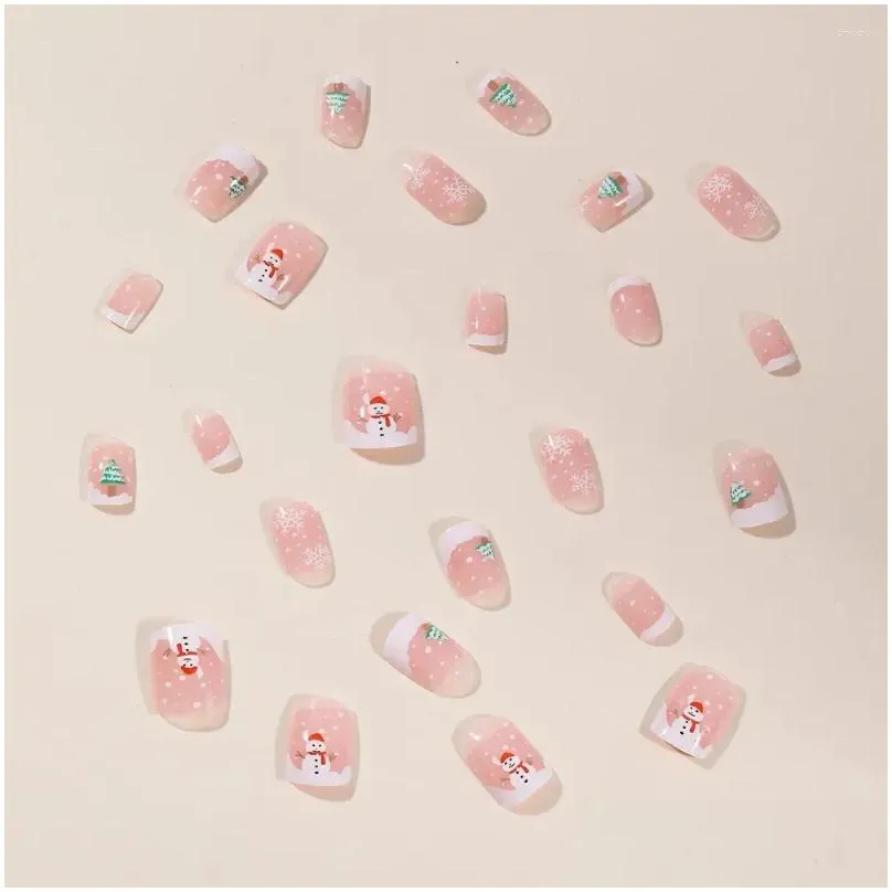 false nails 24pcs christmas fake square head french nail press on rhinestone waterproof faux fingernails