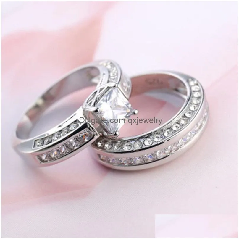 Cluster Rings Diamond Wedding Rings Sets Engagement Ring For Women Crystal Fashion Jewelry Will And Drop Delivery Jewelry Ring Dhiux