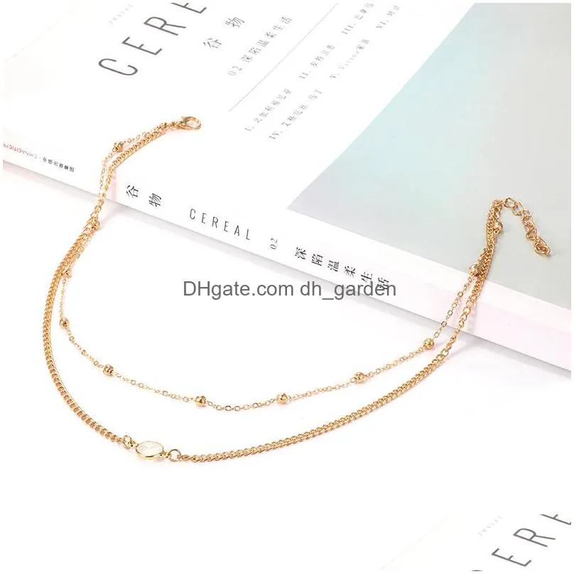 Pendant Necklaces Newest Double Chain Gold Alloy Small Beads Pendants Choker Necklace For Women Bohemian Geostone Charm Tren Dhgarden Dhja6