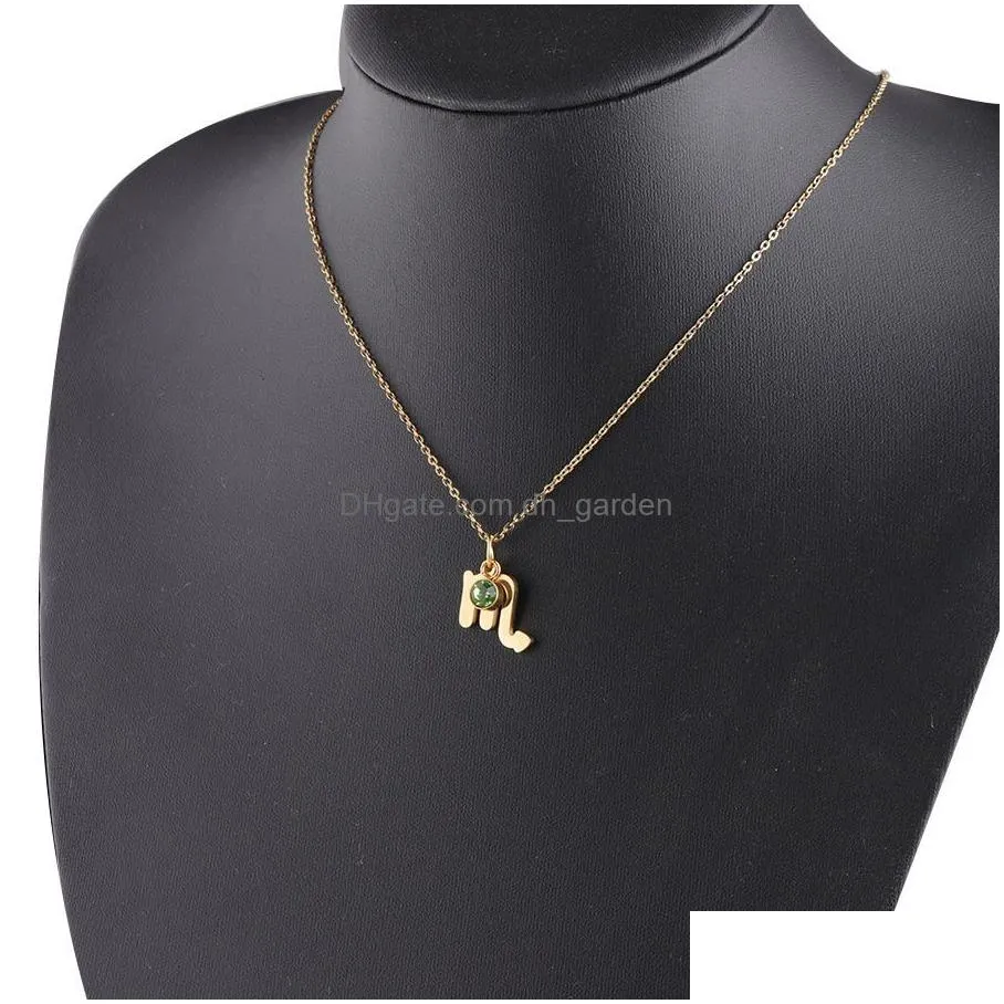 Pendant Necklaces New Arrival Gold Plated Stainless Steel 12 Constellation Pendant Necklace For Women Crystal Birthstone Charm Chain J Dh6Mm