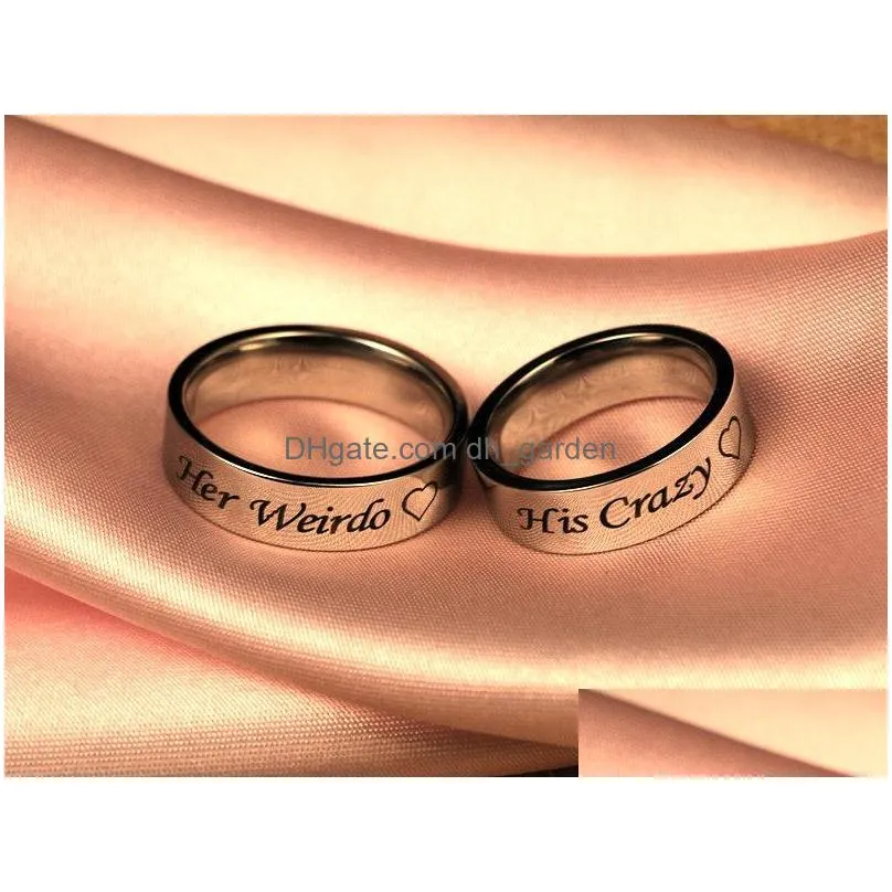 Cluster Rings High Quality Titanium Steel Couple Rings For Women Men His Crazy Her Weirdo Black Sier Wedding Ring Fashion Jewelry Acc Dhsk1